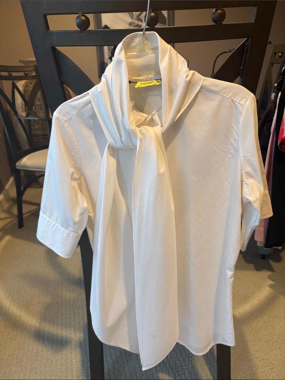 Ralph Lauren White Short-Sleeve Blouse with Neck Tie
